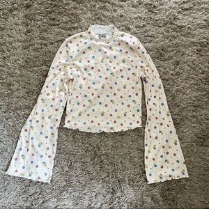 ASOS bell sleeve crop retro vintage style floral ribbed bell sleeve top sz 6